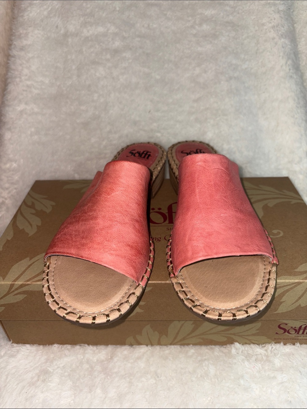 Sofft Nalanie Pink Leather Whipstitch Slide Sandals Comfort Shoes Size 9